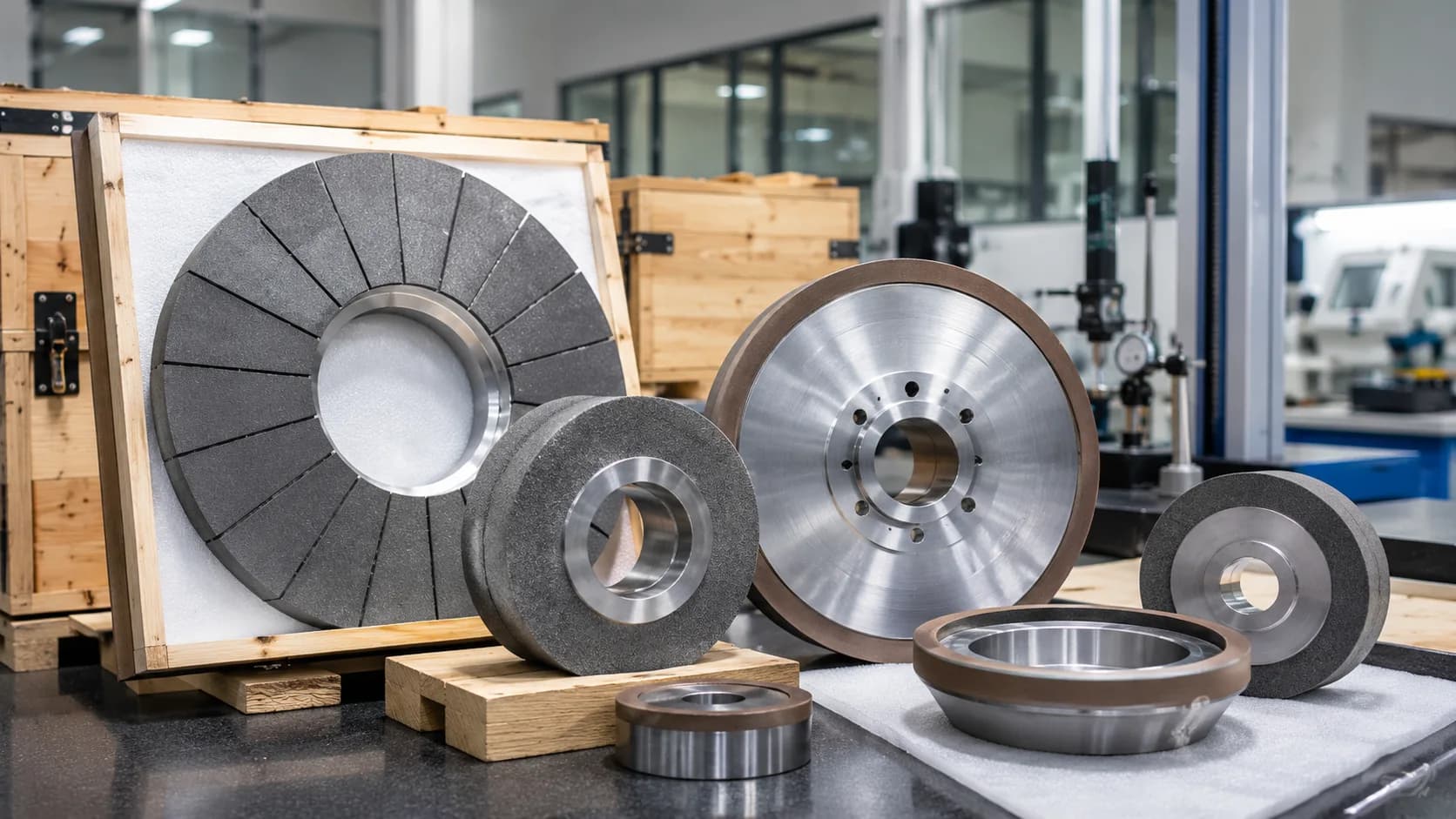 industrial workshop with grinding wheels